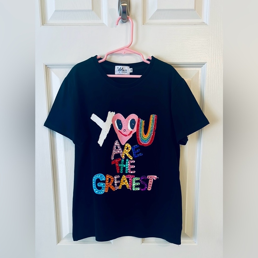 Lola + The Boys Black Short Sleeve Graphic Tee Size 14